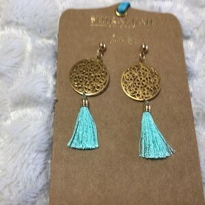 NEW Shiraleah Bali Turquoise Gold/Turquoise Tassel Earrings
